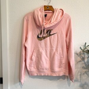 Nike Women's Soft Pink Hoodie with Gold Logo